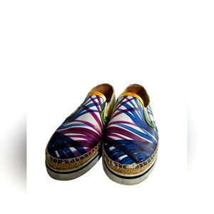 JIMMY CHOO 36.5 Dawn Floral Palm Print Leather Slip On Espadrille Sneakers